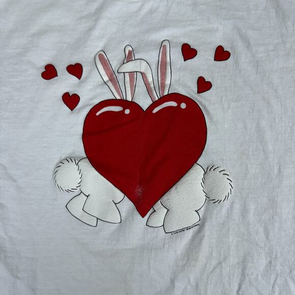 Vintage Royal Tees Shirt Mens L Valentines White Bunny Heart Love Hanes USA 90s - Picture 3 of 10